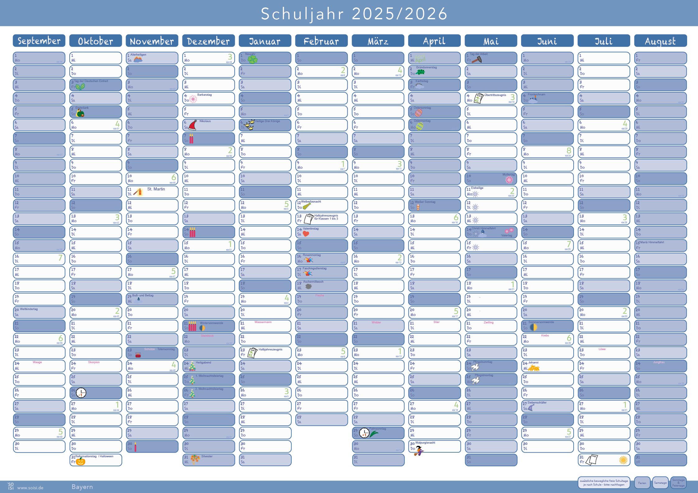 Schuljahresplaner Bayern 25/26, DIN-A2, gefaltet